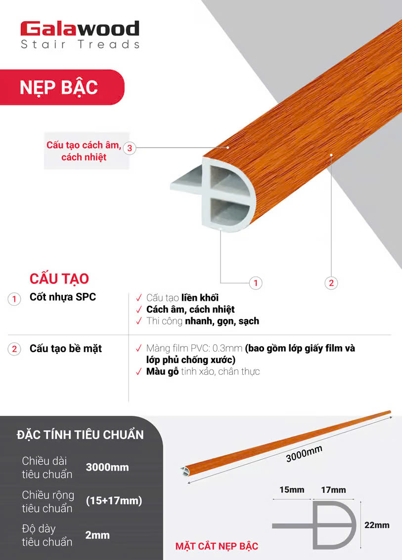 Nẹp Bậc Cầu Thang Nhựa Giả Gỗ Galawood NB-901